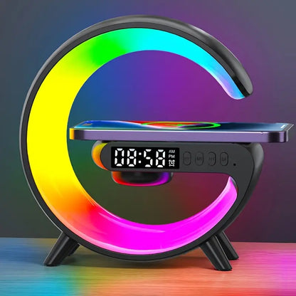 Mini Multifunction Wireless Charger Pad Stand Wireless Speaker Cell Phone Fast Wireless Charger TF RGB Night Light Fast Charging Station Night sleep light, ambient light Gifts for Friends for iPhone 16 15 14 13 12 11 10 9 8 For Samsung For Xiaomi