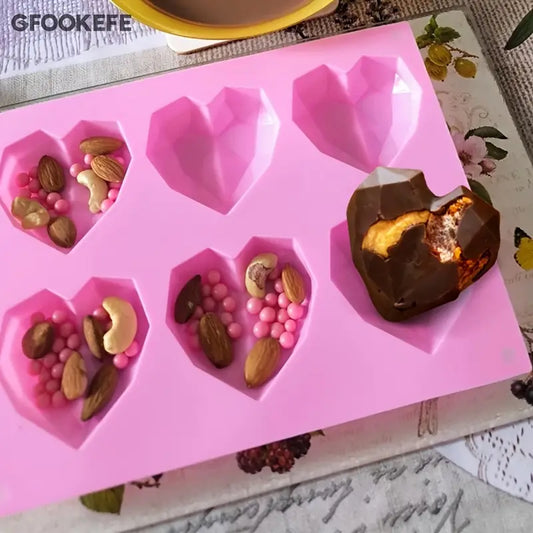 1pc/2pcs 3D Diamond Heart Silicone Mold for Chocolate