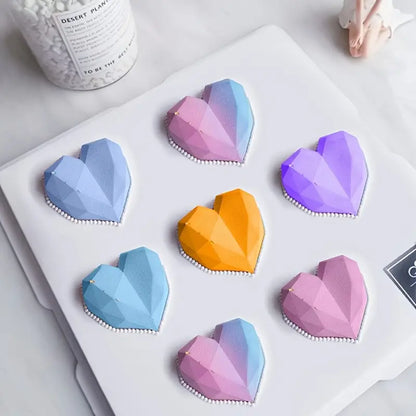 1pc/2pcs 3D Diamond Heart Silicone Mold for Chocolate