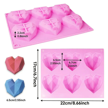 1pc/2pcs 3D Diamond Heart Silicone Mold for Chocolate