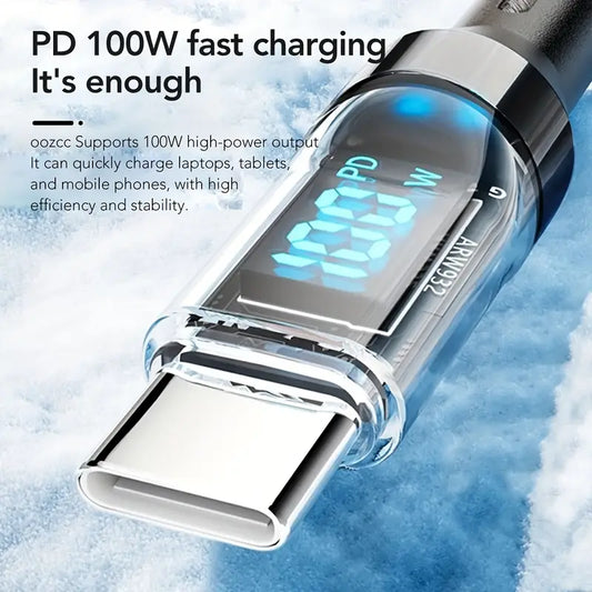 Super Fast Charging USB Type C Cable, 100W 6A with LED Dynamic Display