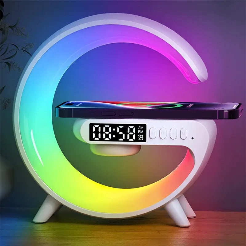 Mini Multifunction Wireless Charger Pad Stand Wireless Speaker Cell Phone Fast Wireless Charger TF RGB Night Light Fast Charging Station Night sleep light, ambient light Gifts for Friends for iPhone 16 15 14 13 12 11 10 9 8 For Samsung For Xiaomi